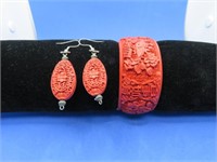 Cinnebar Bangle Bracelet and earrings