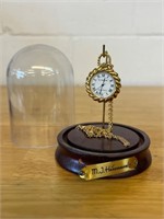 MJ Hummel Gold Encased Pocket Watch Wooden Display