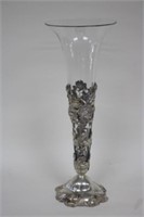 LARGE EMBOSSED STERLING SILVER VASE