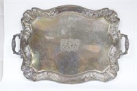 EXCEPTIONAL EMBOSSED STERLING SILVER HANDLED TRAY