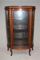 VICTORIAN OAK CURVED GLASS CHINA CLOSET