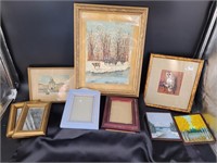 Assorted framed artwork and frames