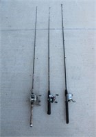 (3) Bait Casting Fishing Rods & Reels