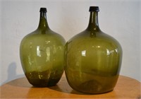 Large Green Demijohn Bottles w/ Pontil Marks