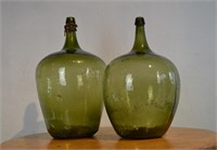 Large Green Demijohn Bottles w/ Pontil Marks