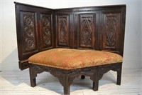 Antique English Carved Corner Bench