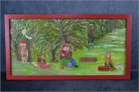 Apple Harvest Folk Art Oil Painting