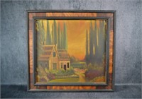 Cottage Painting in Unusual Frame