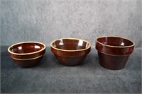 Brown Glazed Bowls & Pot - 3 Total