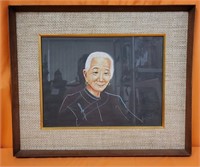 J - VINTAGE FRAMED ORIGINAL PAINTING OF ASIAN WOMA