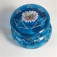 ENAMELLED BLUE GLASS DRESSER / TRINKET BOX C1890