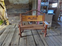 Rustic wood deer/cow detailed bench 49" w x4' t x
