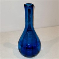 Vintage MCM Blue Blown Glass 10" Vase Decanter