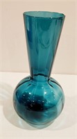Vintage MCM Blue Blown Glass 11.5" Vase
