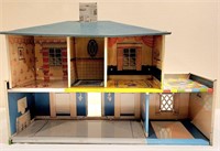 Vintage MCM Tin Metal Doll House - 5 Room + Deck