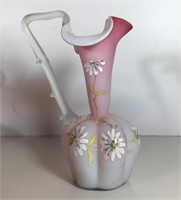 ENAMELLED PINK SATIN GLASS EWER c1890 THORN HANDLE