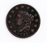 Coin 1824 Coronet Head Cent, Brown, F