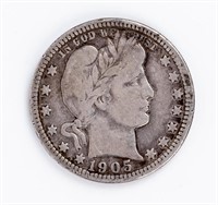 Coin 1905-S Barber Quarter, F