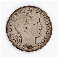 Coin 1913-P Barber Half Dollar, VG