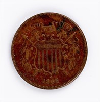 Coin 1865 2 Cent Shield, Bronze-Brown AU