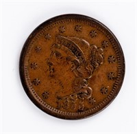 Coin 1855 Upright Coronet/Braided Large Cent,AU