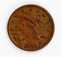 Coin 1842 Coronet Large Cent, Brown, AU
