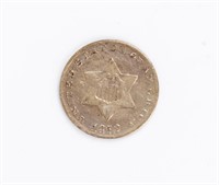 Coin 1852 3 Cent Silver, Choice AU