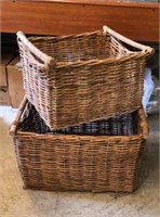 Two Large Whicker Baskets, Small 20” x 17W x 12”