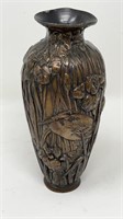 Bronze Heron Crane Iris Vase