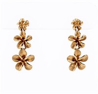 Jewelry 14kt Yellow Gold Plumeria Flower Earrings