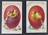 2 ANTIQUE 1900s POSTCARDS EASTER GREETINGS