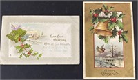 2 ANTIQUE 1900s POSTCARDS CHRISTMAS NEW YEARS