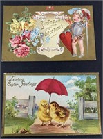 2 ANTIQUE 1900s POSTCARDS EASTER BIRTHDAY