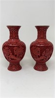 Carved Cinnabar Symmetric Vases Chinese