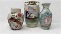 Asian Handpainted Vases & Ginger Jar