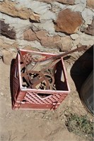 CRATE OF OLD HORSESHOES AND MISC