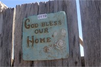 "GOD BLESS OUR HOME" PLASTER SIGN