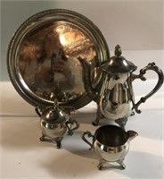 Tea Serving Set Silver Colored, Electroplate Brass