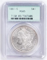 Coin 1881-S Morgan Silver Dollar,OGH,PCGS-MS65