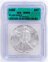Coin 1986 Silver Eagle, ICG - MS69