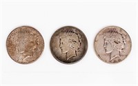 Coin 3 Peace Dollars,1923-S(2),1934-D,G-VF