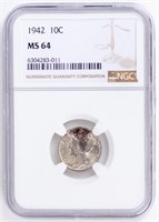 Coin 1942 Mercury Dime, NGC- MS64