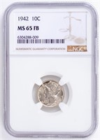 Coin 1942 Mercury Dime FB, NGC- MS65