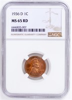 Coin 1936-D Lincoln Penny, NGC - MS65 RD