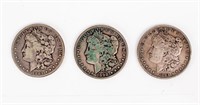 Coin 3 1880's S- MM, Morgan Silver Dollars, F-VF