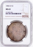 Coin 1904-O Morgan Silver Dollar, NGC- MS63