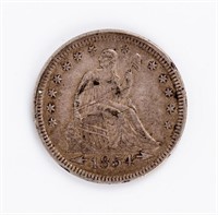 Coin 1854 Liberty Seated Quarter w Arrows, XF