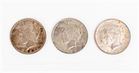 Coin 3 Peace Dollars,1922-P(2),1923-D,VF-EF