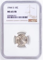 Coin 1944 Mercury Dime with FB, NGC- MS65