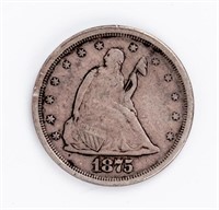Coin 1875-S Liberty Seated Twenty Cents, VF/XF